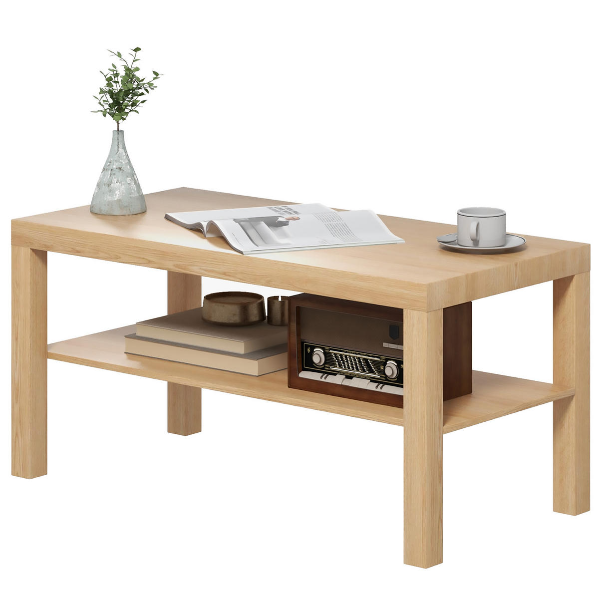 COUCHTISCH DE-15839 2 Ebenen Naturholz - Naturfarben, Holzwerkstoff (90/45/44.5cm) - ComfortXL