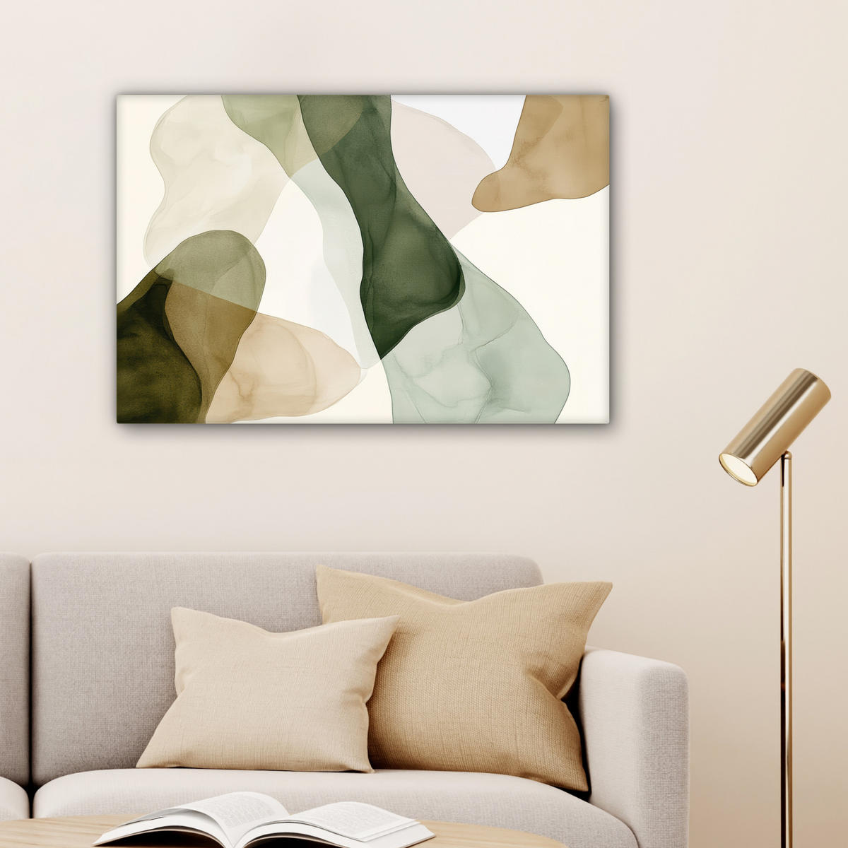 LEINWANDBILD Japandi - Abstrakt - Grün Wanddeko 90x60 cm - Salbeigrün, Textil (90/60cm) - MuchoWow