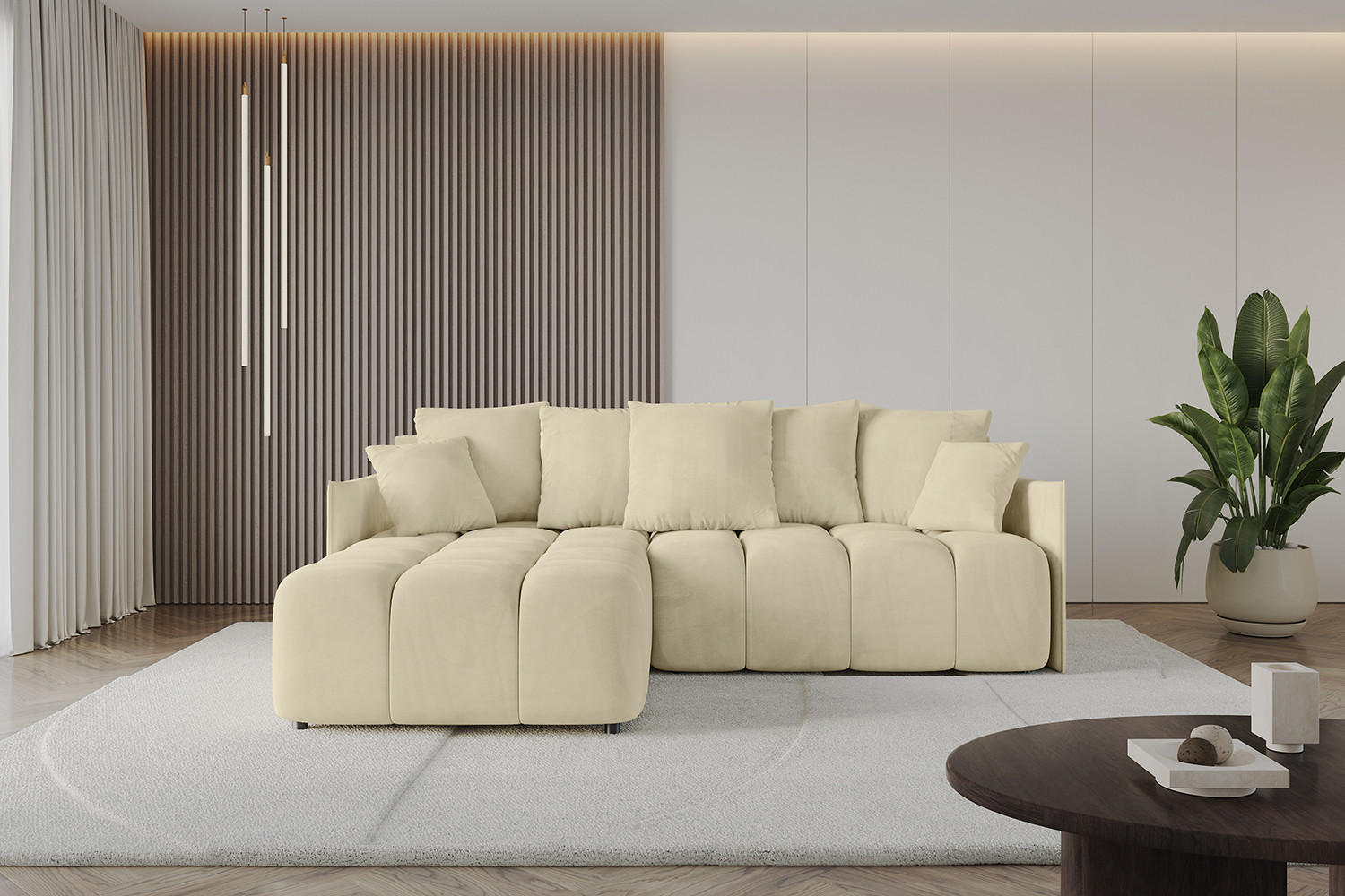 ECKSOFA Ottomane links LONLI-L 251x189x68 Taupe Velours - Taupe, Holzwerkstoff/Kunststoff (251/189cm) - ALTDECOR