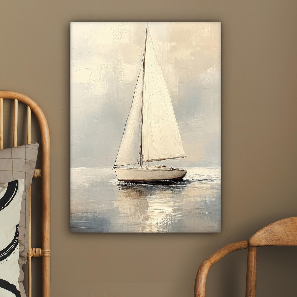 LEINWANDBILD Segelschiff - Meer - Bewölkt 60x80 cm - Creme, Textil (60/80cm) - MuchoWow