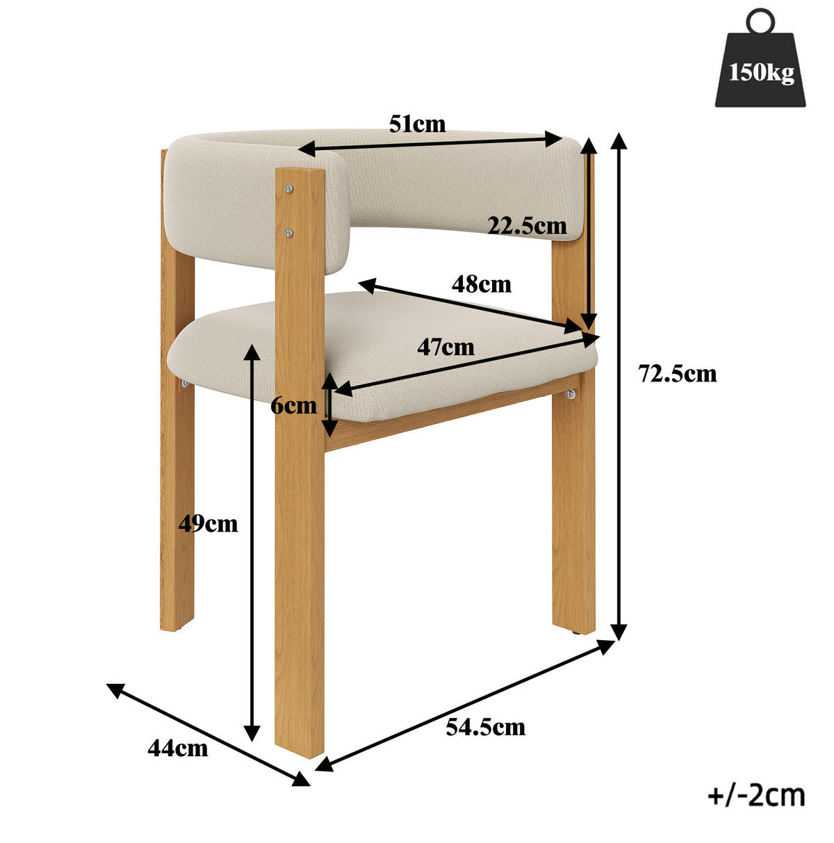 ESSZIMMERSTUHL ergonomisch 47 x 48 x 72,5 cm Beige mit Metallbeinen in Holzoptik 6er-Set - Beige, Metall (44/72.5/54.7cm) - Meubliv