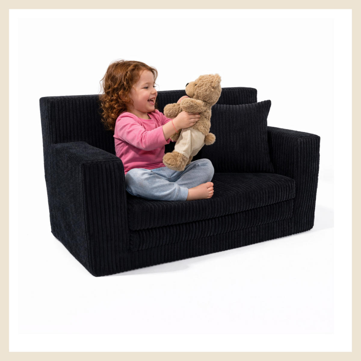 KINDERSOFA aus Kuschel-Cord in Schwarz - Schwarz, Textil (83/47/43cm) - Fortisline