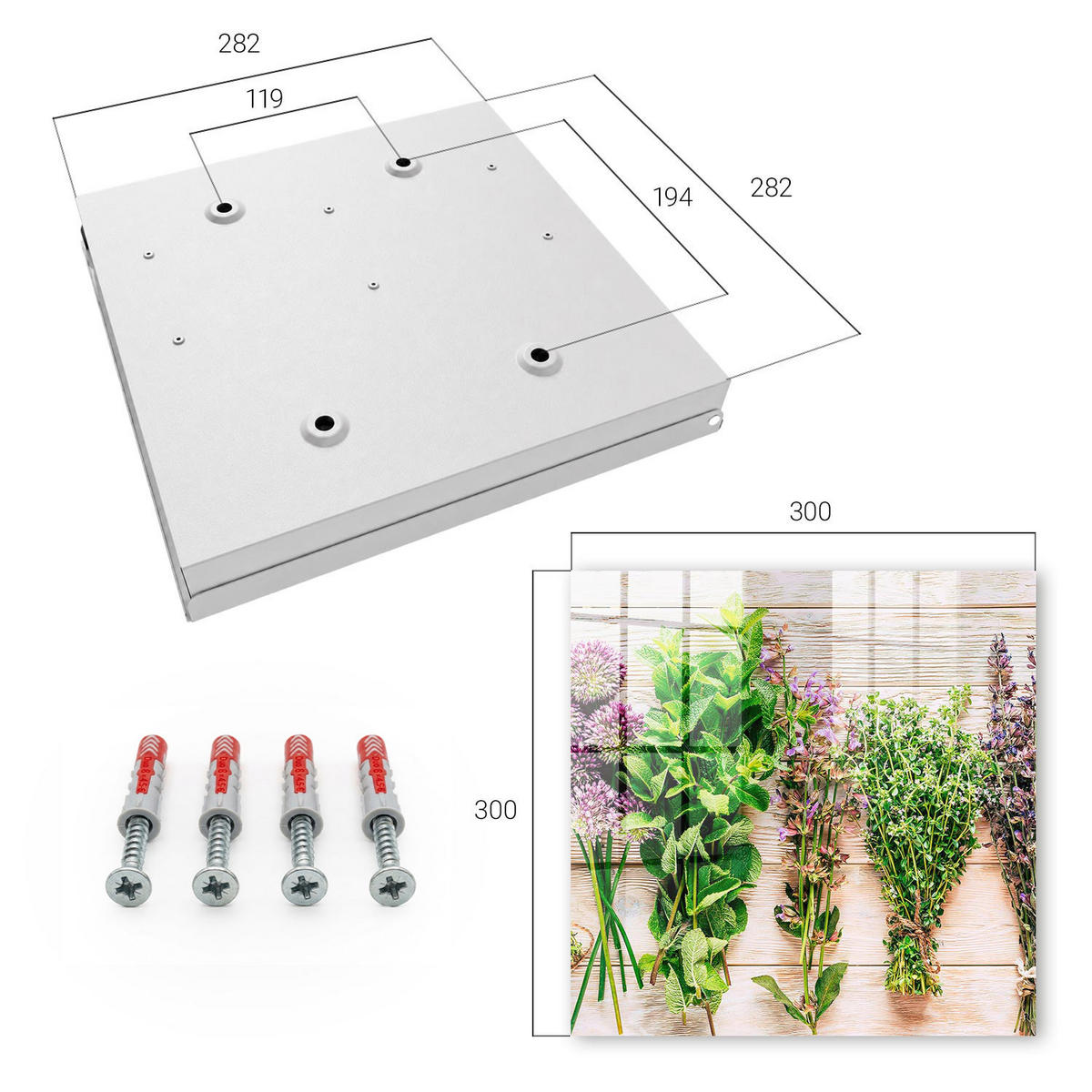 SCHLÜSSELBOX Weiß 30x30 cm – Türöffnung nach rechts - Grüne Kräuter - Grün, Metall (30/30/5cm) - TULUP