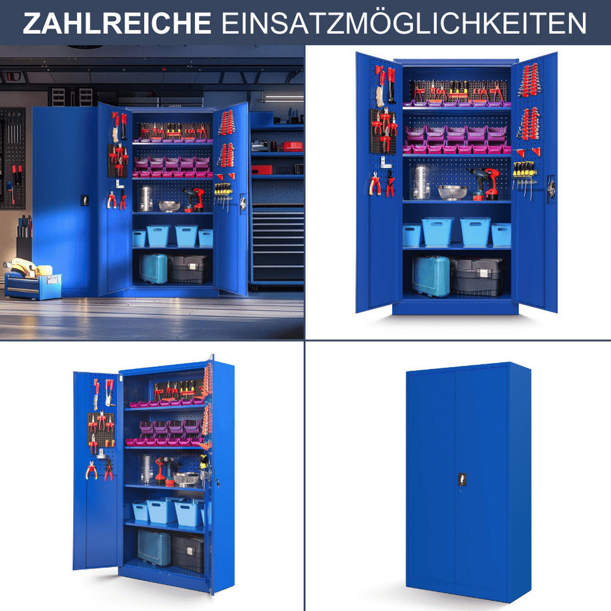 WERKZEUGSCHRANK mit Lochwand KESU 185x92x50cm Blau - Blau, Metall (92/185/50cm) - DELUKE