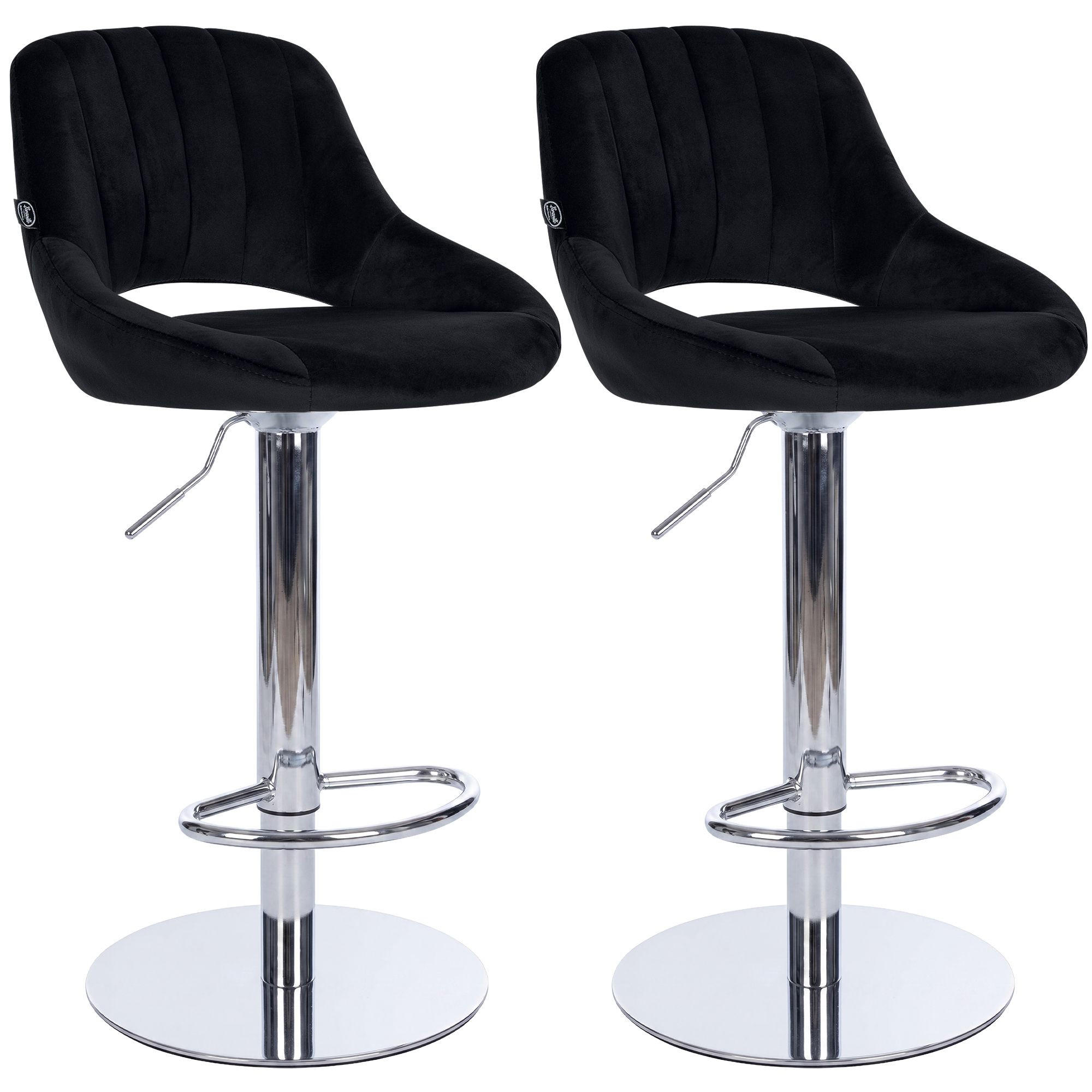 BARHOCKER 2er Set Samt Schwarz - Chromfarben/Schwarz, Textil/Metall (47/83/48cm) - CLP