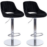 BARHOCKER 2er Set Samt Schwarz - Chromfarben/Schwarz, Textil/Metall (47/83/48cm) - CLP