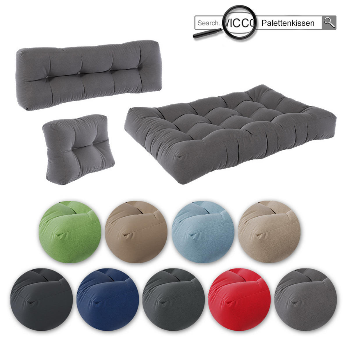PALETTENKISSEN SET Flocken Grau 120 x 80 cm 3 Teile - Grau, Textil (120/80/15cm) - Vicco