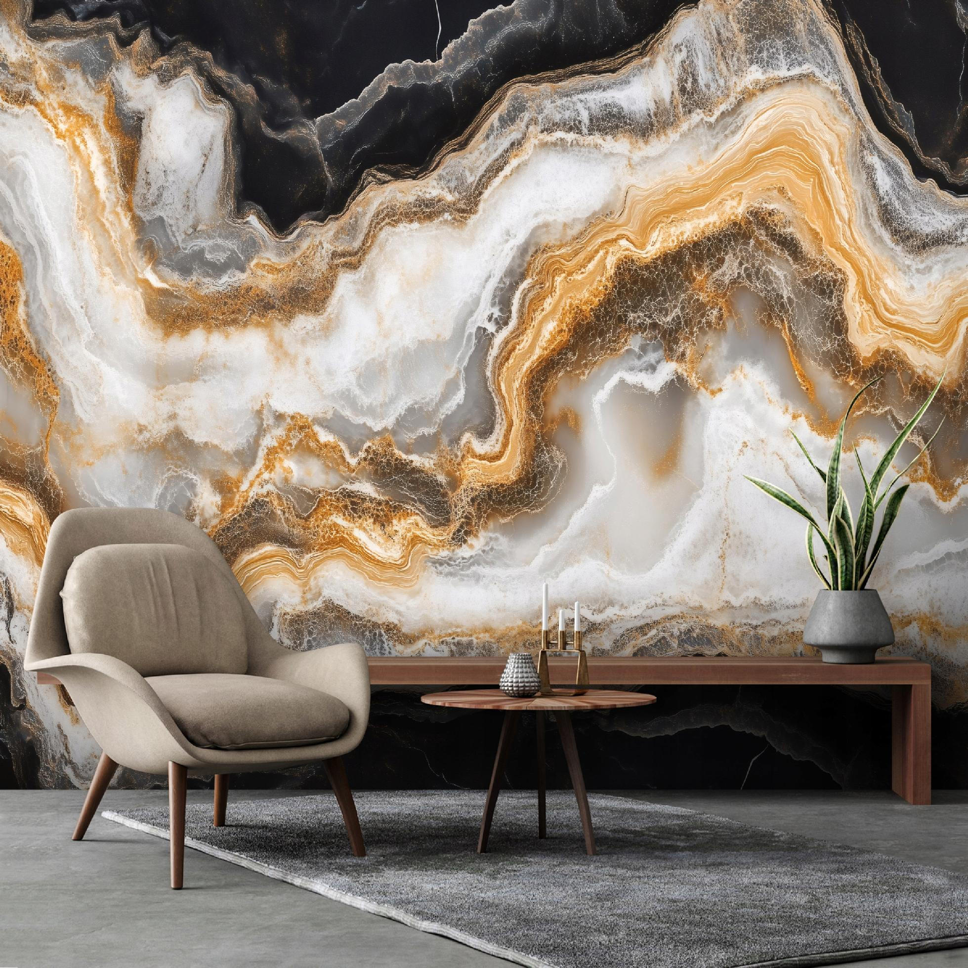 FOTOTAPETE Marmor Gold Schwarz Vlies Tapete Wohnzimmer Schlafzimmer 250x175 - Multicolor, Papier (250/175cm) - Wallarena