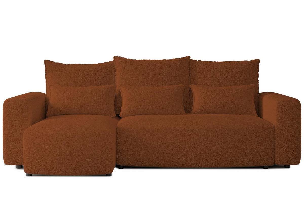 ECKSOFA Travis mit Bettkasten und Schlaffunktion, L-Form, Boucle, Universal - Rostfarben, Holzwerkstoff (248/148cm) - 4ALL HOME