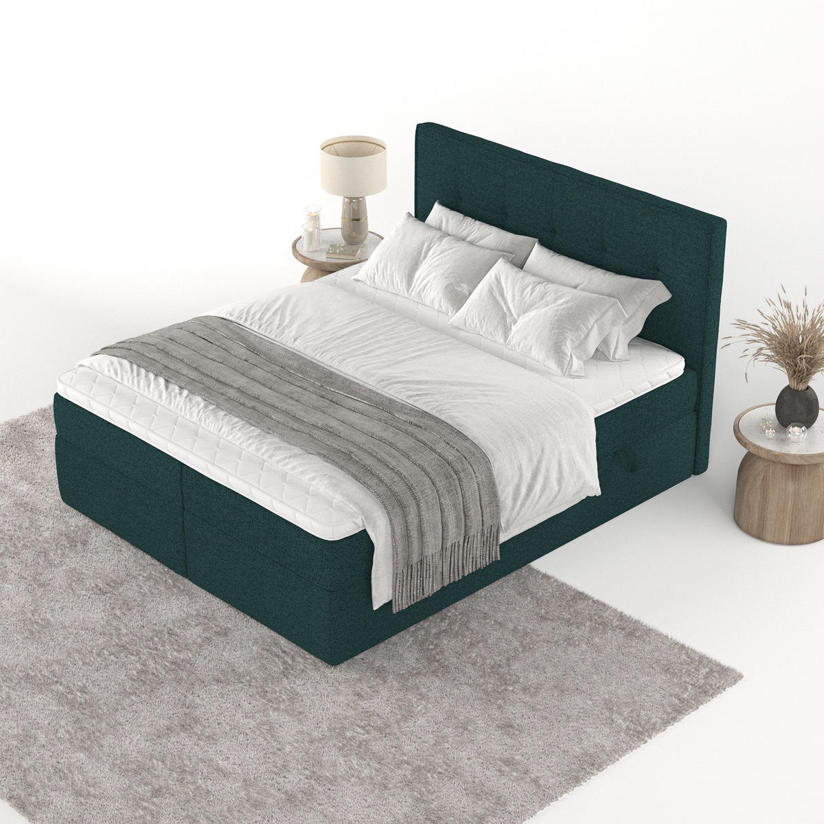 BOXBETT Mireo 140/200 cm Grün im Riva Stoff - Schwarz/Grün, Holz/Holzwerkstoff (140/200cm) - AltaBeds