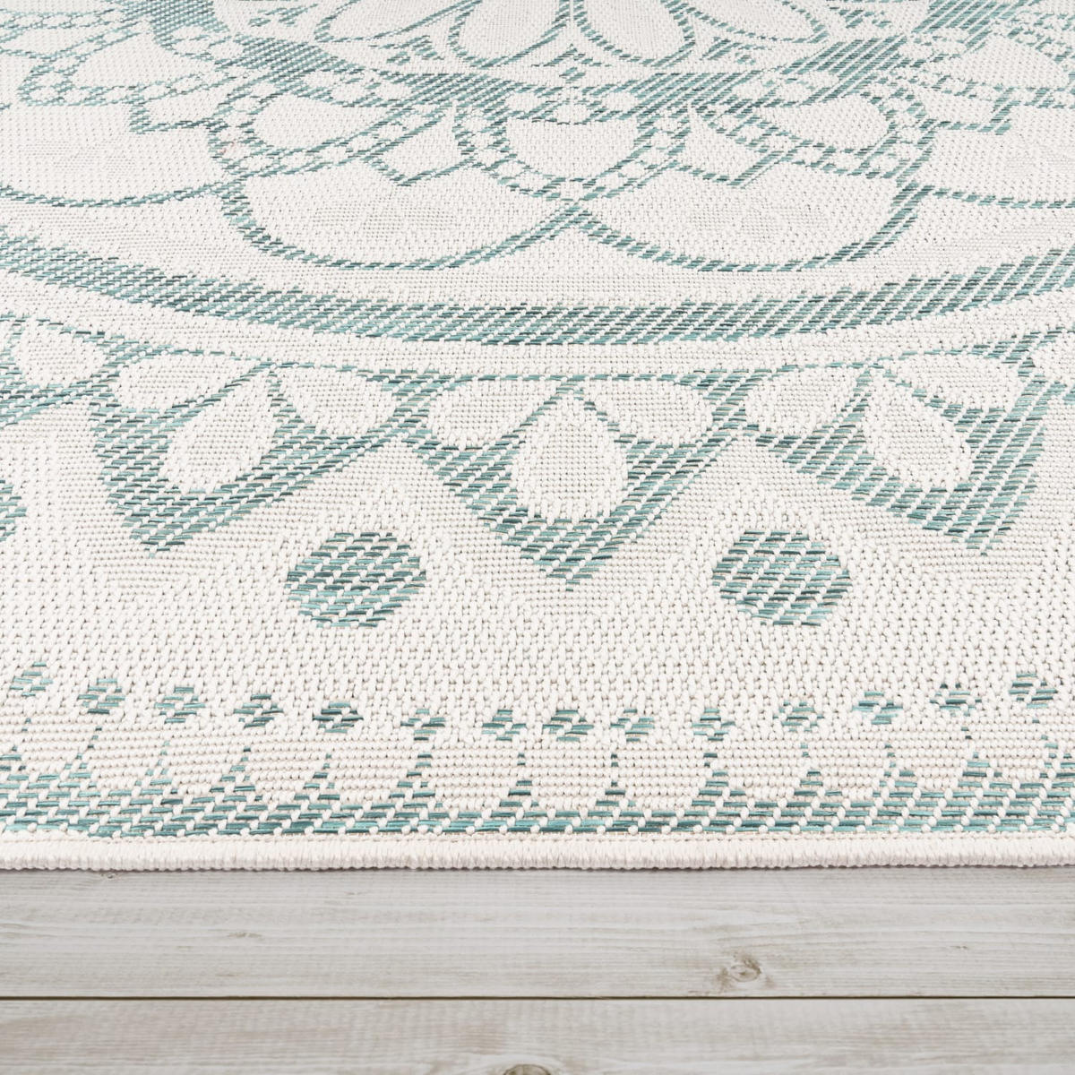 FLACHWEBTEPPICH, mit Mandala-Muster, Türkis, 160 x 220 cm - Blau, Textil (160/220cm) - KADIMA DESIGN