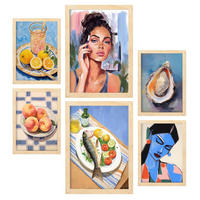 POSTER Set Mit 6 Coole Lebensmittel A3 & A4 Rahmen Aus Hellem Holz - Beige, Papier (29/3cm) - Nacnic