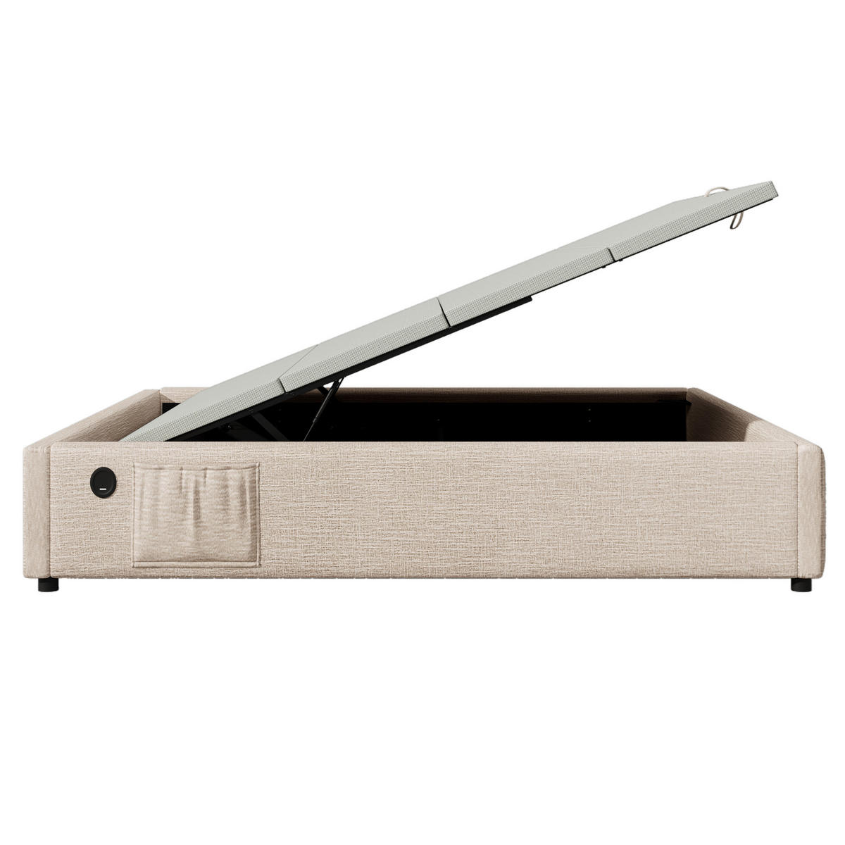 POLSTERBETT 160/200 cm in Natur Leinen mit Bettkasten, USB und Type-C - Naturfarben, Holzwerkstoff/Textil (160/200cm) - WISHDOR