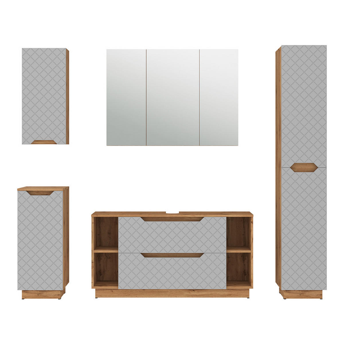 KOUPELNOVÝ NÁBYTEK Lotta Dub/šedá se strukturou dlaždic - šedá/barva dubu, kompozitní dřevo (119.2/62.5/35cm) - Vicco