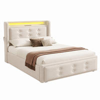 POLSTERBETT mit LED, Ladefunktion und Stauraum 90x200 cm Beige - Beige, Metall (90/200cm) - Meubliv