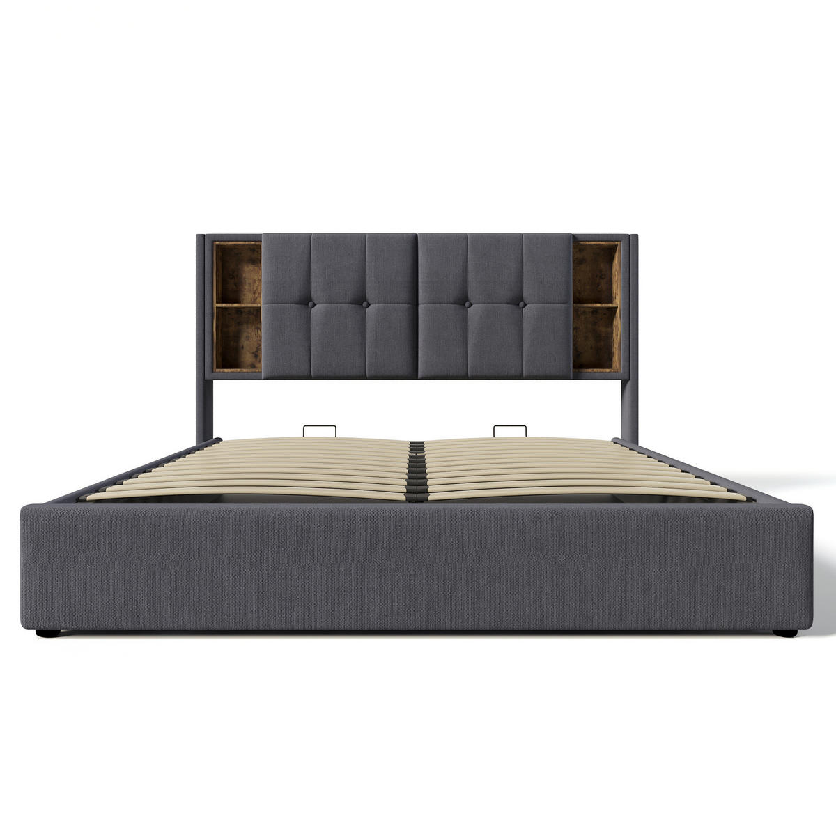 POLSTERBETT 140/200 cm mit kabellosem Laden, USB-C, Bettkasten und Kopfteilablagen, Grau - Grau, Textil (140/200cm) - Redom