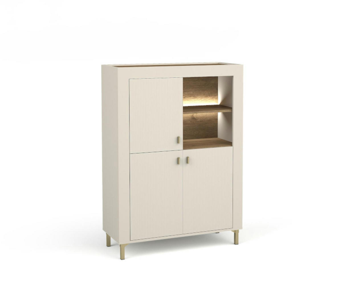 KOMMODE Mossa Kaschmir, Regal mit LED - Beige/Goldfarben, Holzwerkstoff (97/136/40cm) - Bettso