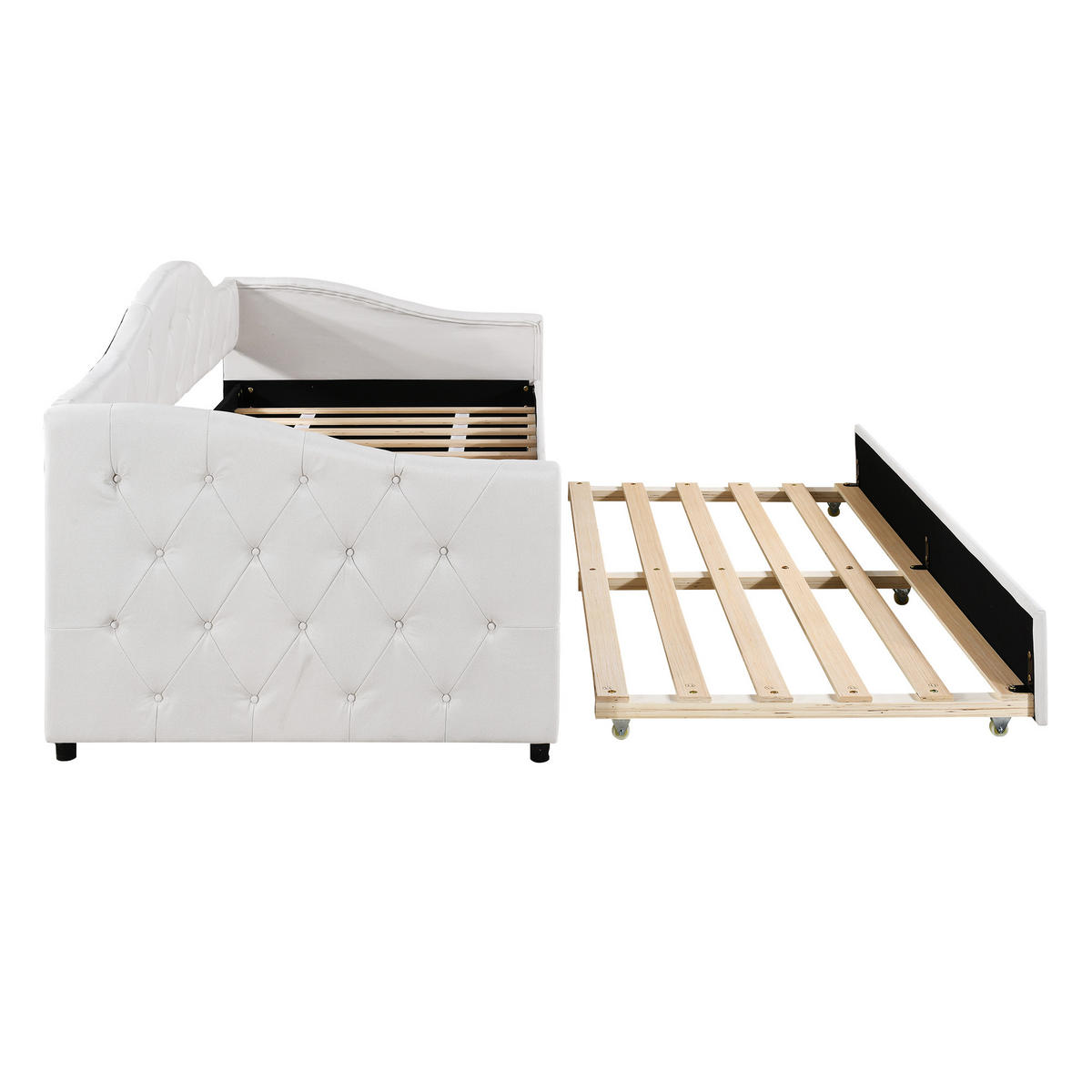 TAGEBETT 90x200cm Beige Leinen mit Ausziehbett minimalistisch - Beige, Holz (90/200cm) - FLIEKS