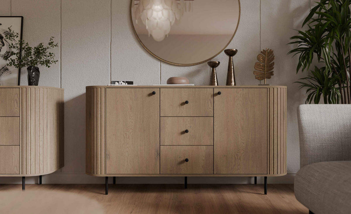 KOMMODE BOLLA 164,4/85,4/42,3cm mit 3 Schubladen 2 Türen Eichefarben - Eichefarben, Holzwerkstoff (164.4/85.4/42.3cm) - MASSENO