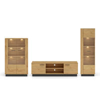 WOHNZIMMER-SET Modesto Eiche Style hell / schwarz 3-teilig - Hellbraun/Eichefarben, Holz/Holzwerkstoff (322/196/40cm) - Feldmann-Wohnen