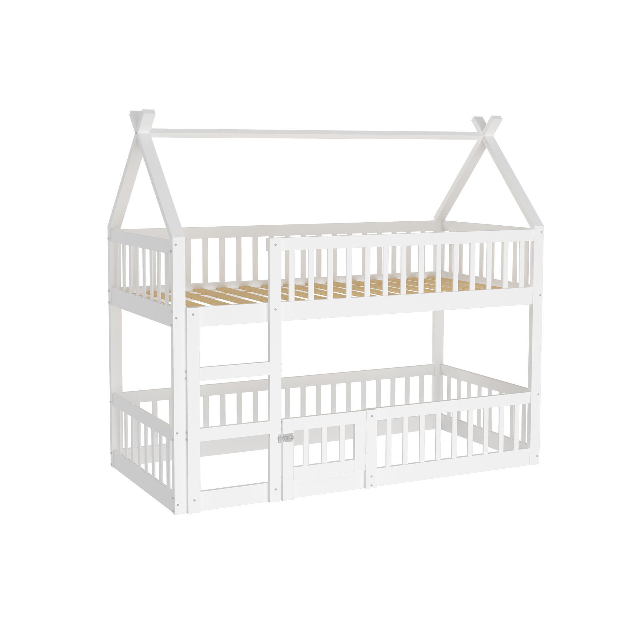 ETAGENBETT 90/200 cm mit Treppe und Sicherheitsumrandung, Weiß - Weiß, Holzwerkstoff (90/200cm) - Redom