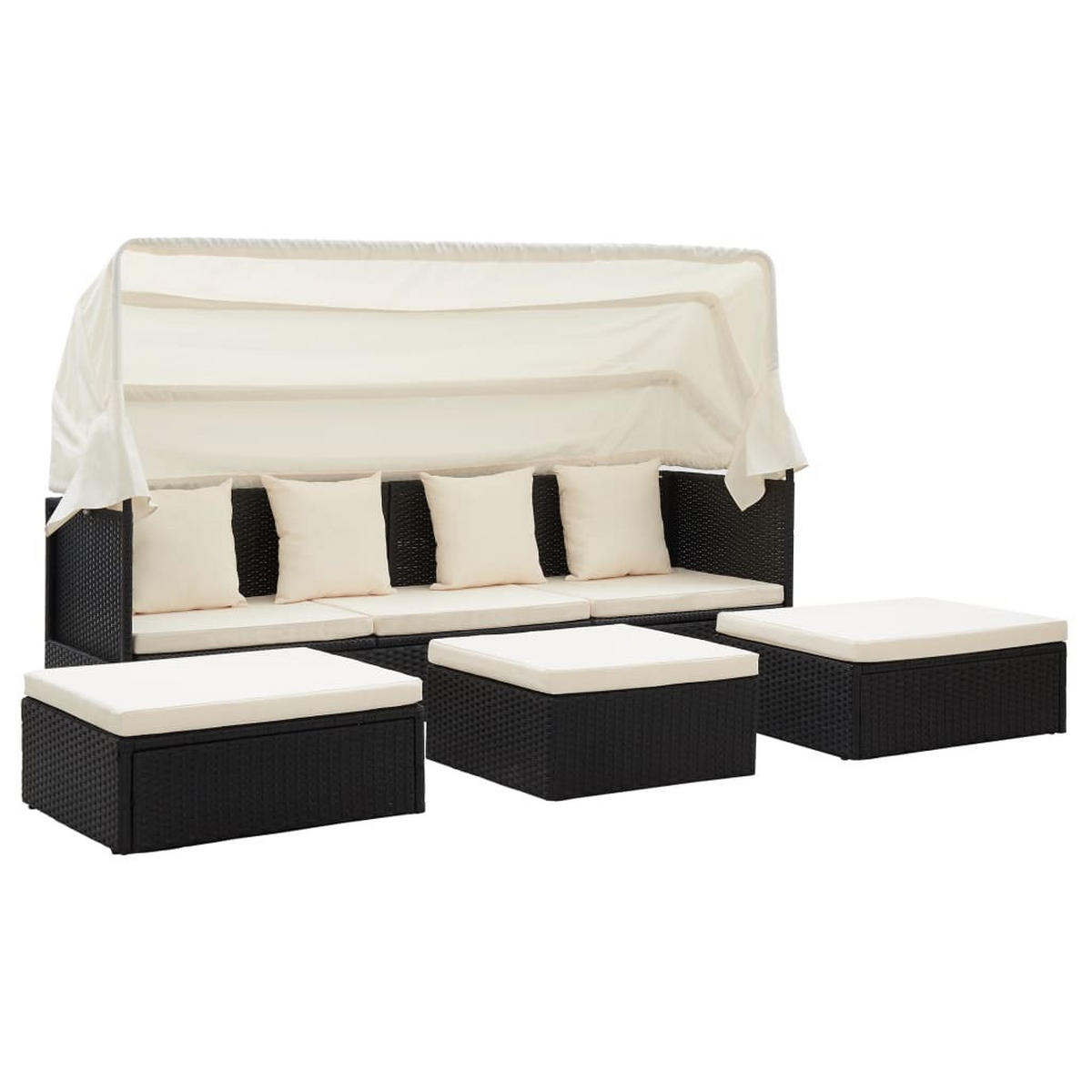 GARTEN-SONNENINSEL Mit Dach Schwarz Poly Rattan - Creme, Kunststoff (60/124/200cm) - vidaXL