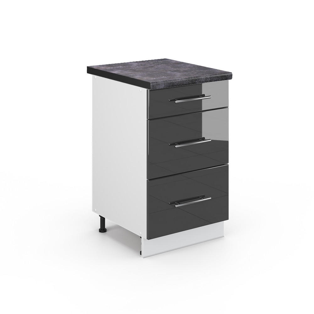 KÜCHENSCHRÄNKE Fame-Line Anthrazit Hochglanz 50 cm, AP Anthrazit - Schwarz Hochglanz/Anthrazit, Holzwerkstoff (50/82/60cm) - Vicco