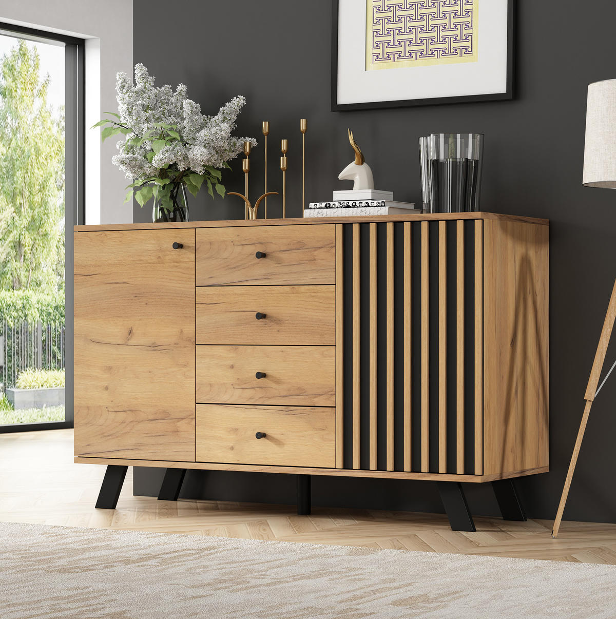 WOHNZIMMERKOMBINATION Sideboard und TV-Element Holzoptik Schwarz 2-tlg. - Braun, Holzwerkstoff (38/44/150.1cm) - Beauniv