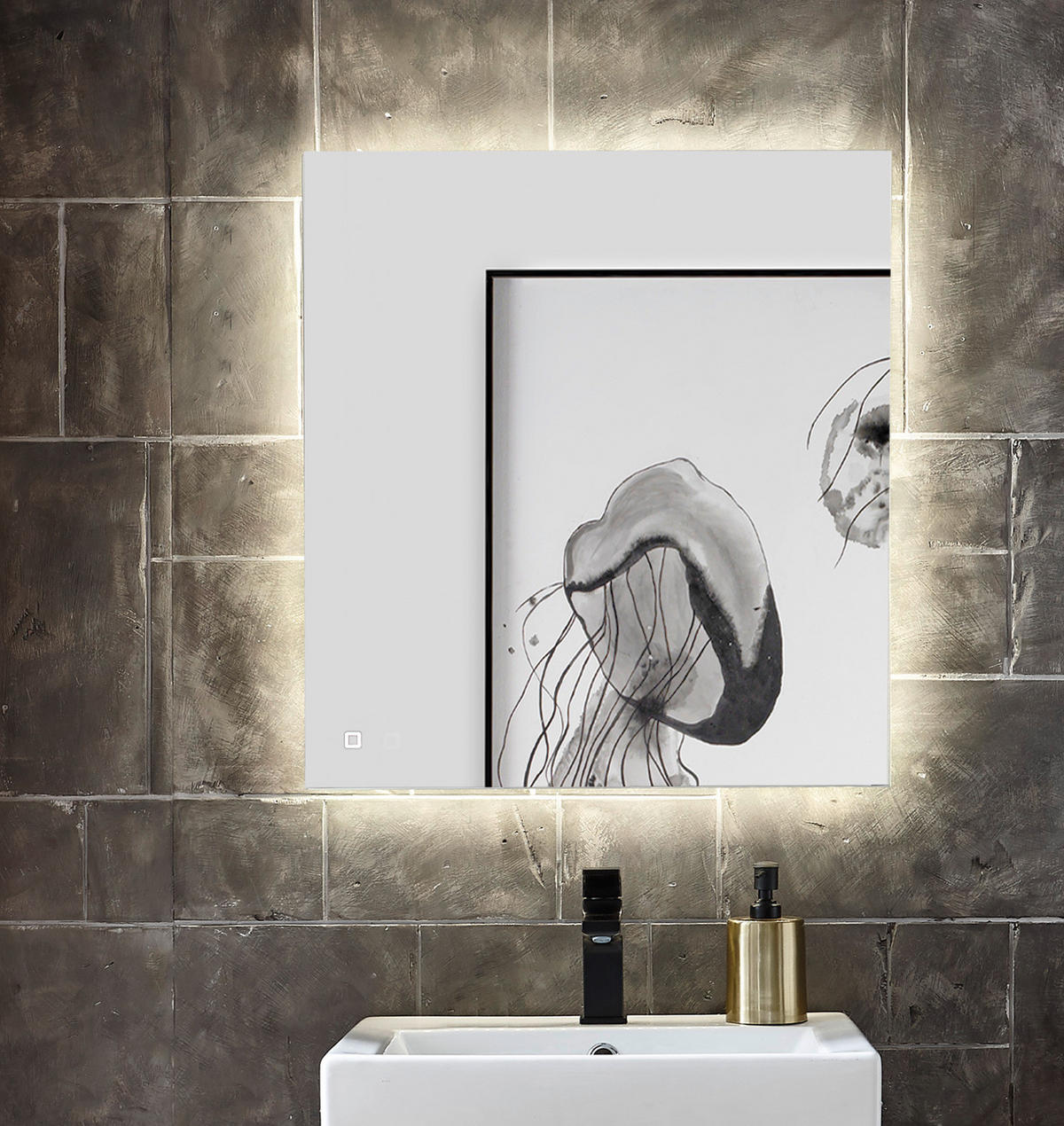 BADSPIEGEL mit LED Beleuchtung und Touchschalter 80 cm - Weiß, Glas (80/65/3cm) - Furn.Design