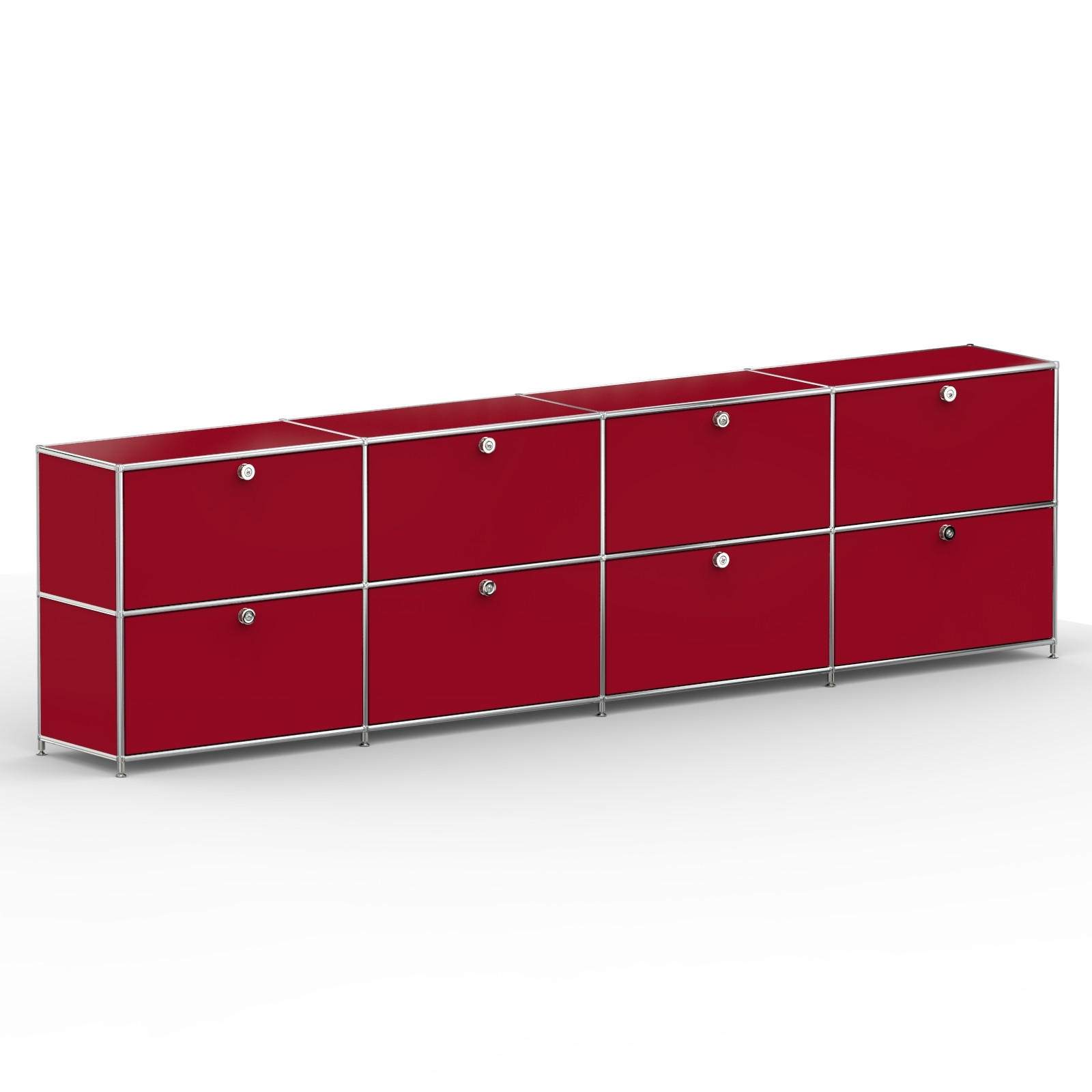AKTENSCHRANK, 8 Schubladen & Schloss, Breite 302 cm, Rubinrot - Chromfarben/Silberfarben, Metall (40/80.5/302.2cm) - Versee