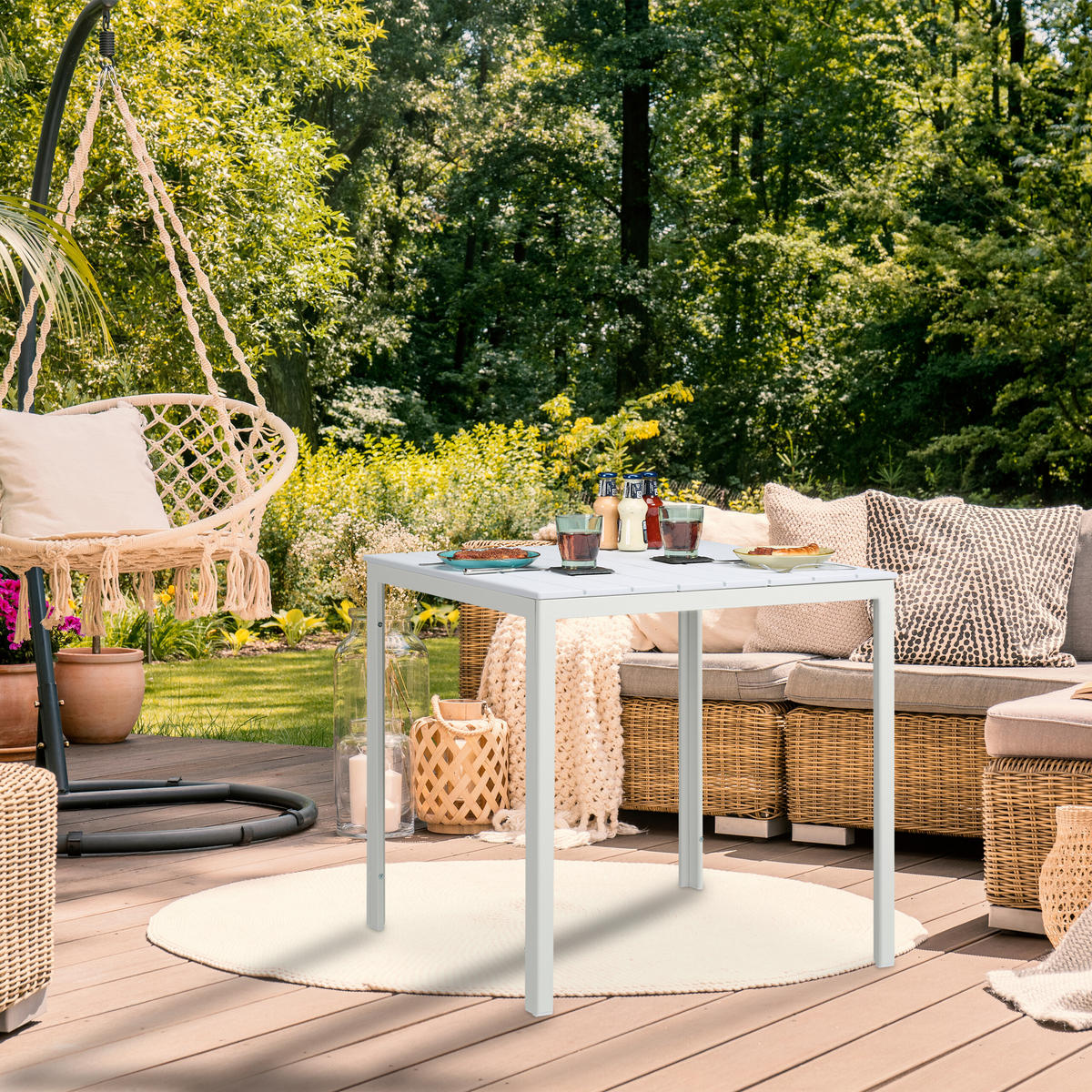 GARTENTISCH - Weiß, Kunststoff/Metall (78/78/74.5cm) - Relaxdays