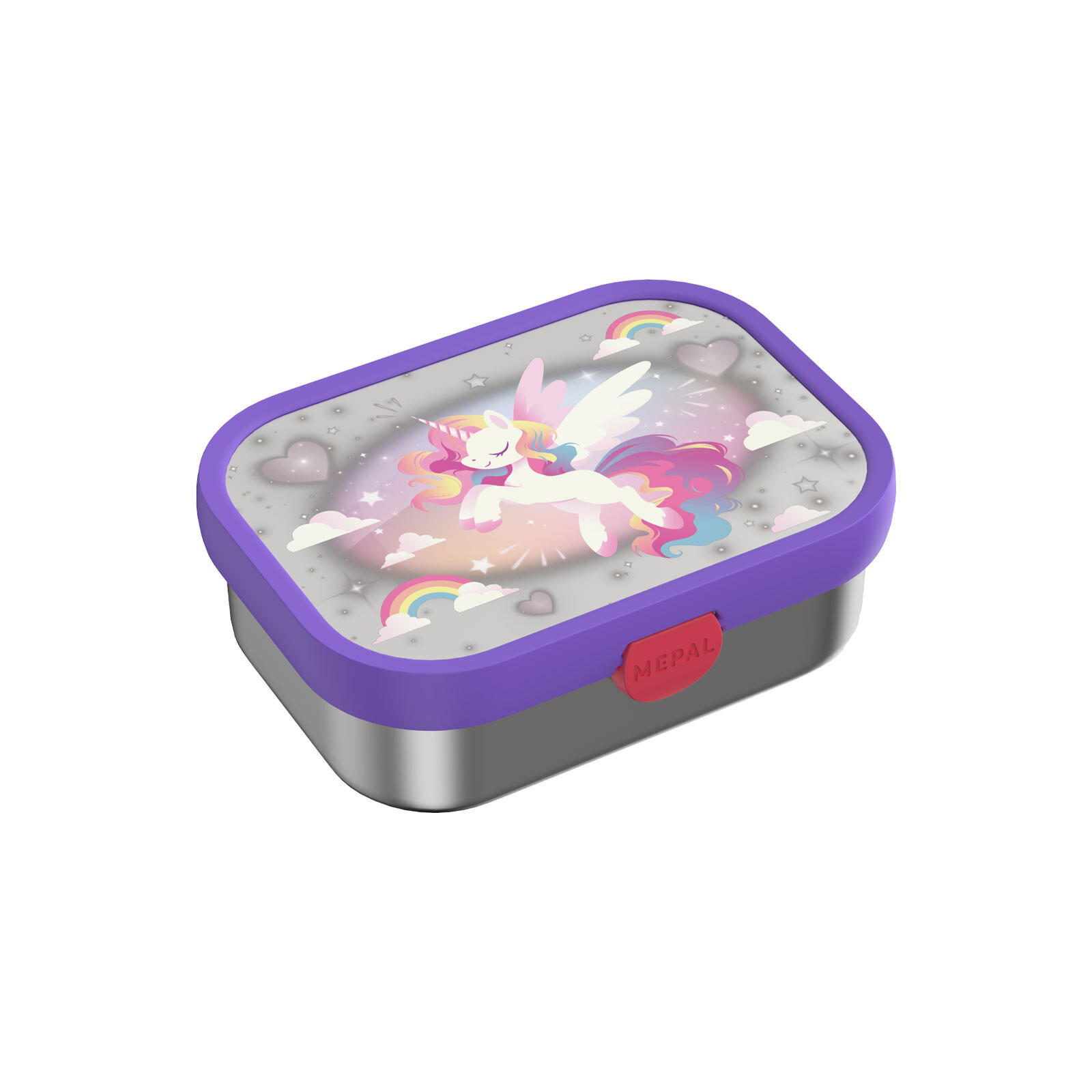 EDELSTAHL-BROTDOSE MIT GABEL Campus Unicorn Glow 18 x 13 cm - Lila, Kunststoff/Metall (13.2/6.1/17.8cm) - Mepal