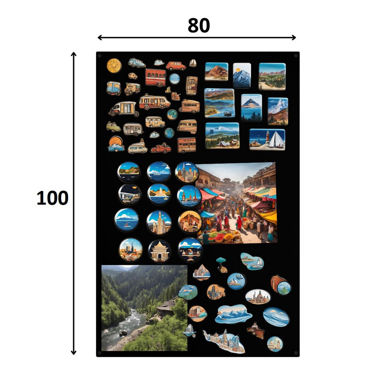 MAGNETTAFEL Klein & Groß Schawrz 100x80 cm - Magnetisches Stahlboard für Magnete, Fotos und Notizen, Beschreibbar - Schwarz, Metall (80/100/0.7cm) - ANWICAR