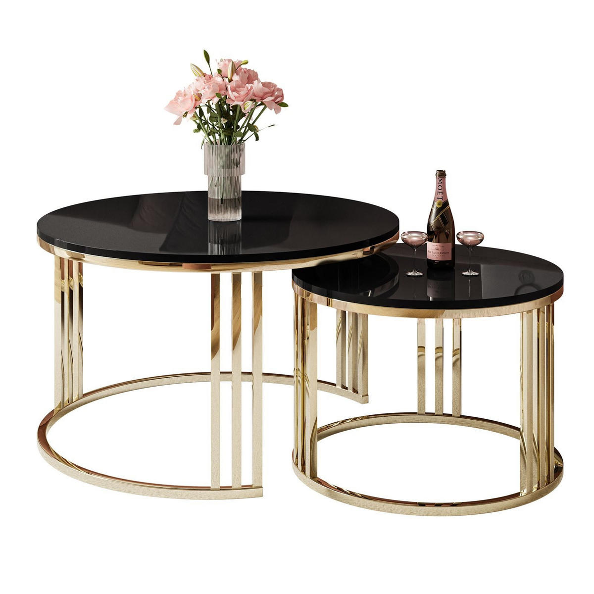 COUCHTISCH 2 in 1 LORI verchromt gold Hochglanz - Goldfarben/Schwarz, Holzwerkstoff (70/70/49cm) - Lookway