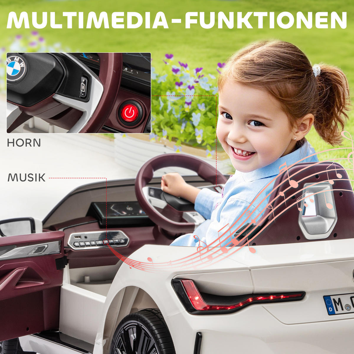 KINDERAUTO DE-06277 aufladbar mit Fernbedienung und Multimedia-Player Weiß - Weiß, Kunststoff/Metall (115/67/45cm) - ComfortXL