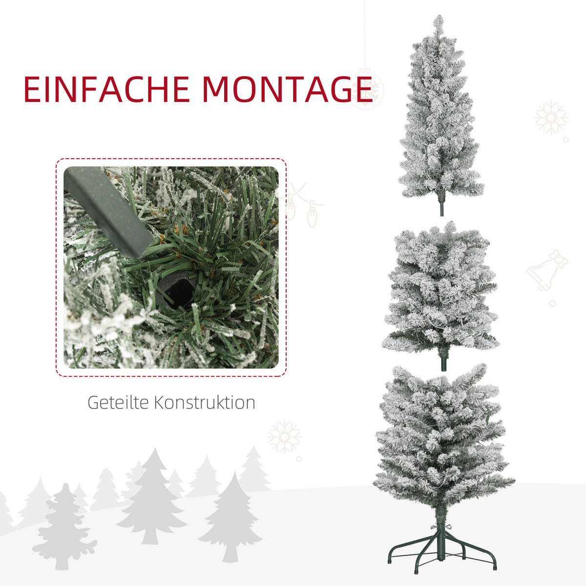 KÜNSTLICHER Weihnachtsbaum, 180 cm Christbaum mit 150 LED-Lichten flammhemmend - Weiß/Grün, Kunststoff/Metall (180cm) - HOMCOM