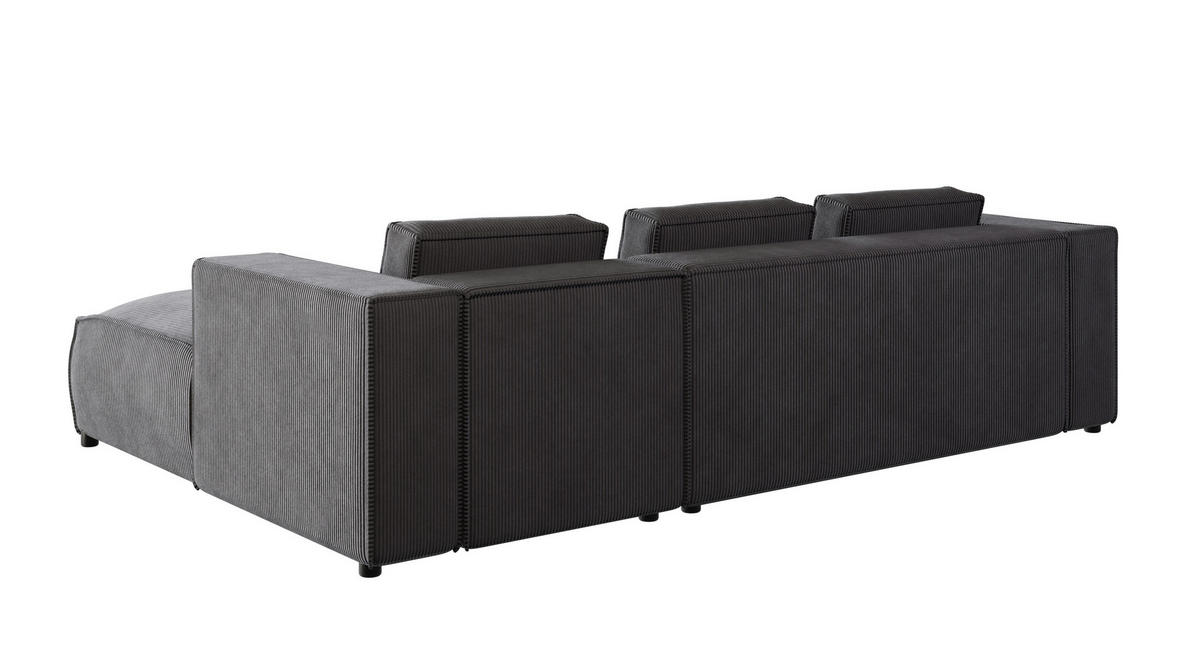 ECKSOFA Nova Grau Cord, Ottomane rechts - Schwarz/Grau, Holz/Kunststoff (262/176cm) - S-Style Möbel