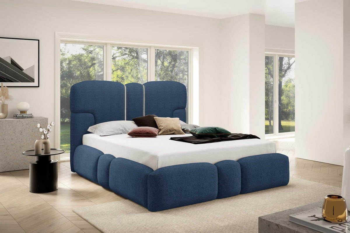 POLSTERBETT 180x200 Safron mit LED, Metall-Lattenrost, Dunkelblau - Dunkelblau, Holz/Textil (180/200cm) - Emporius