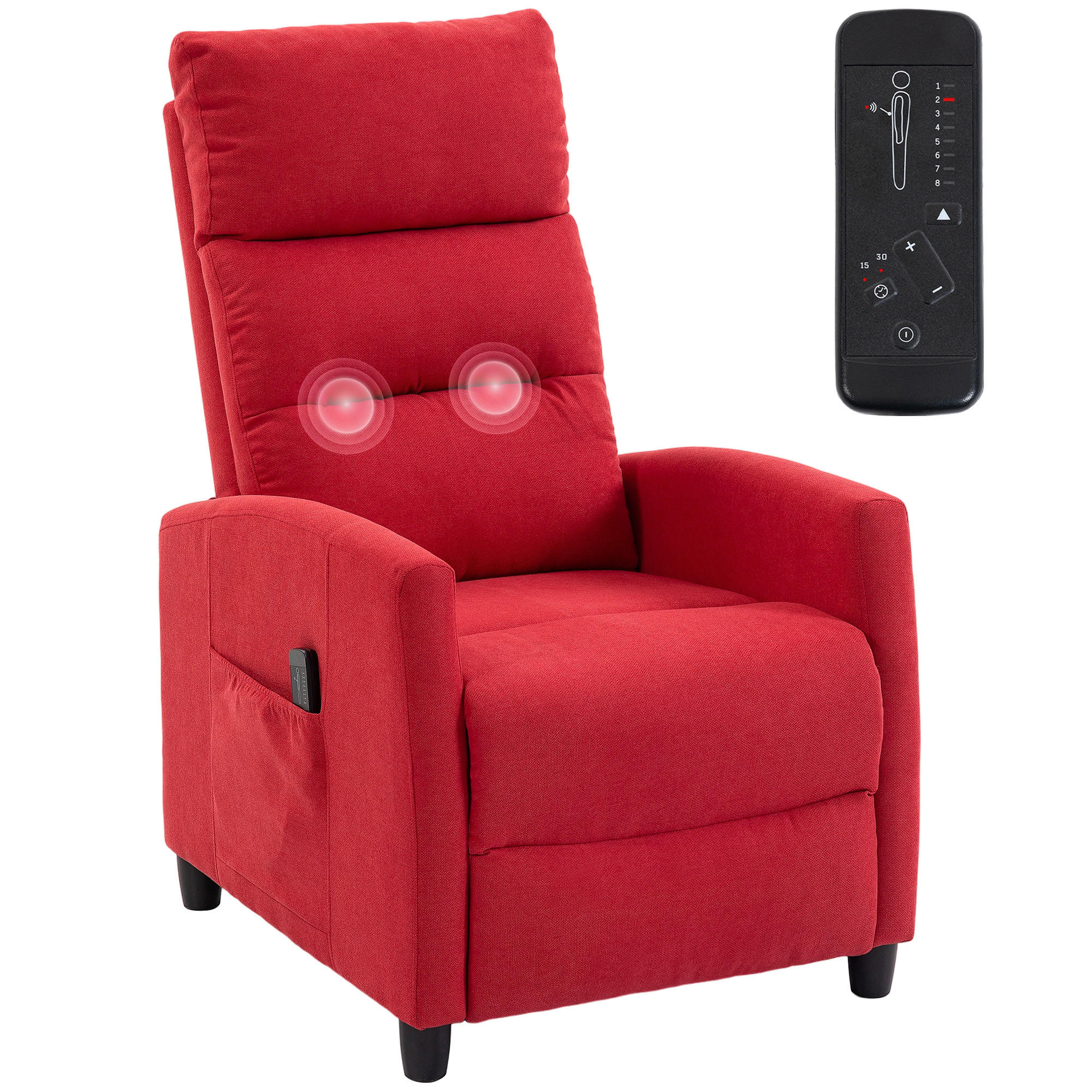 MASSAGESESSEL,MANUELL 160° Chenille Fußstütze Fernbedienung Taschen,weinrot - Rot, Textil (66/108/91cm) - Vallsero