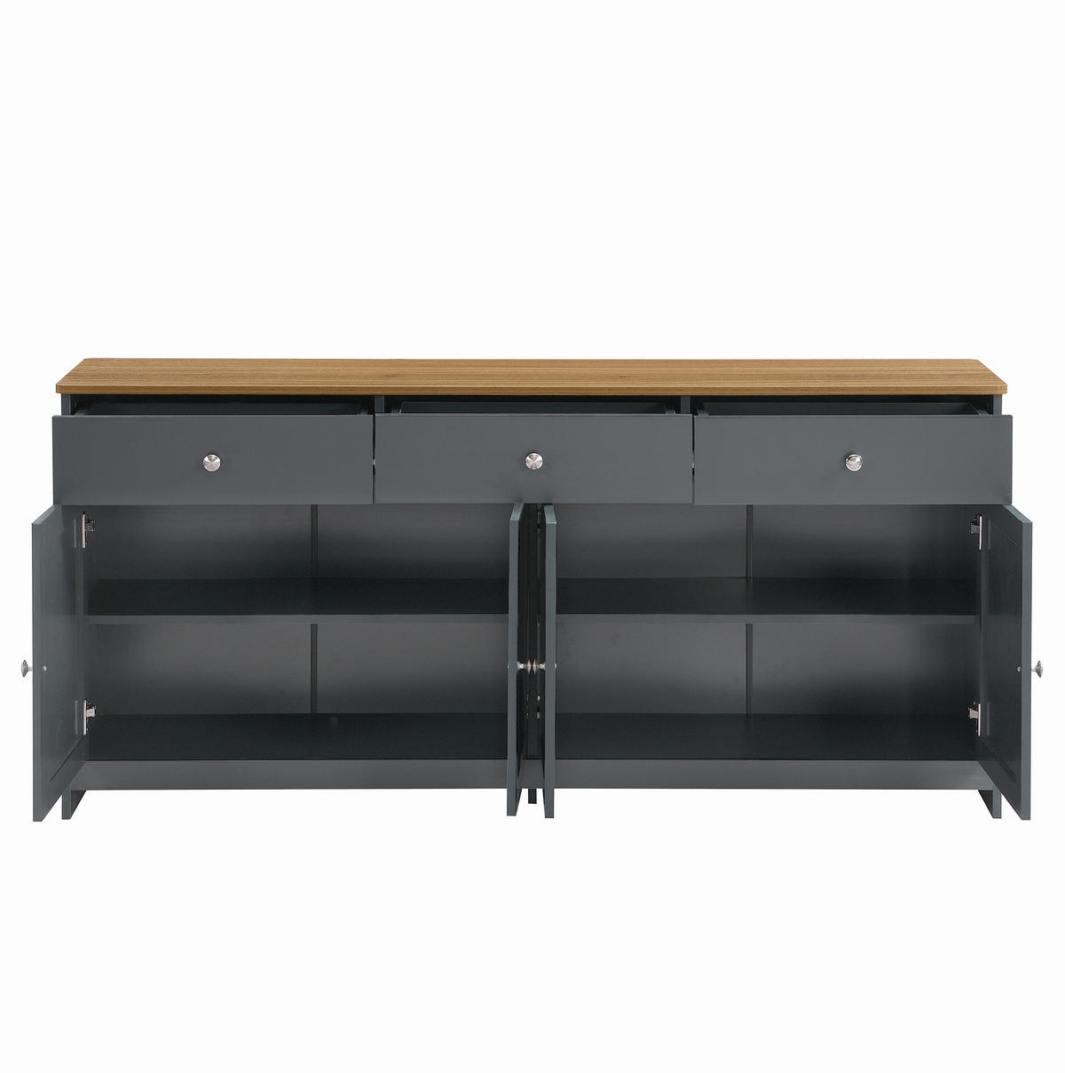 SIDEBOARD 160/37/75 cm in Grauschwarz mit 4 Türen, 3 Schubladen und Ablagefächern - Schwarz, Holzwerkstoff (160/75/37cm) - Flora Grace