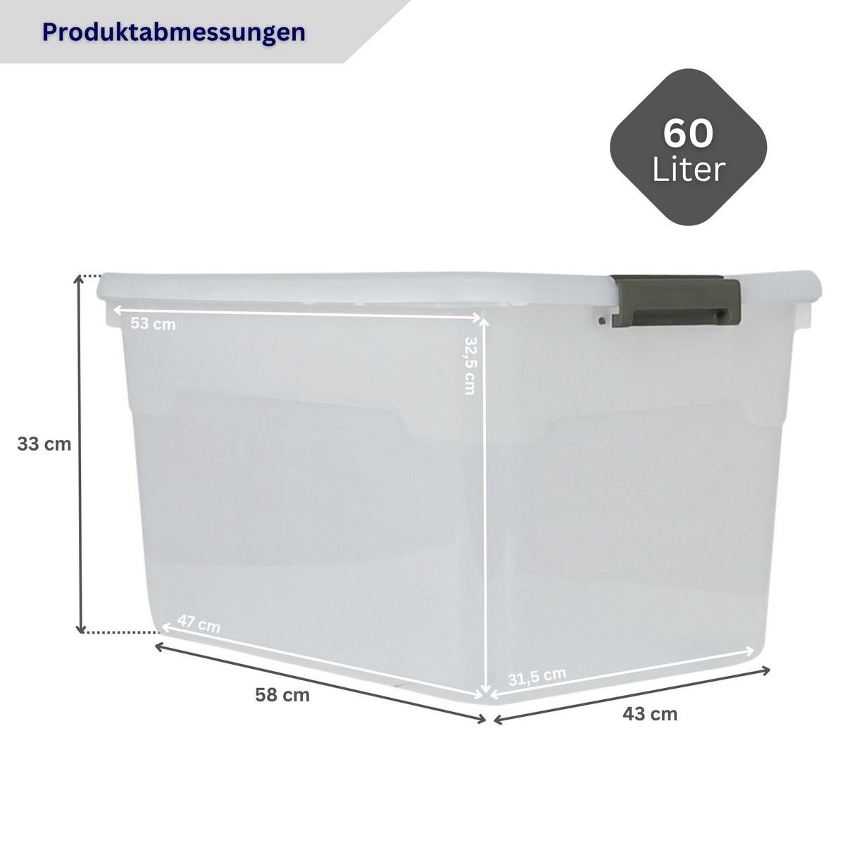 AUFBEWAHRUNGSBOX mit Deckel 60L im 6er Set Extra Groß Rollen transparent stapelbar - Transparent, Kunststoff (58/34/43cm) - PROREGAL