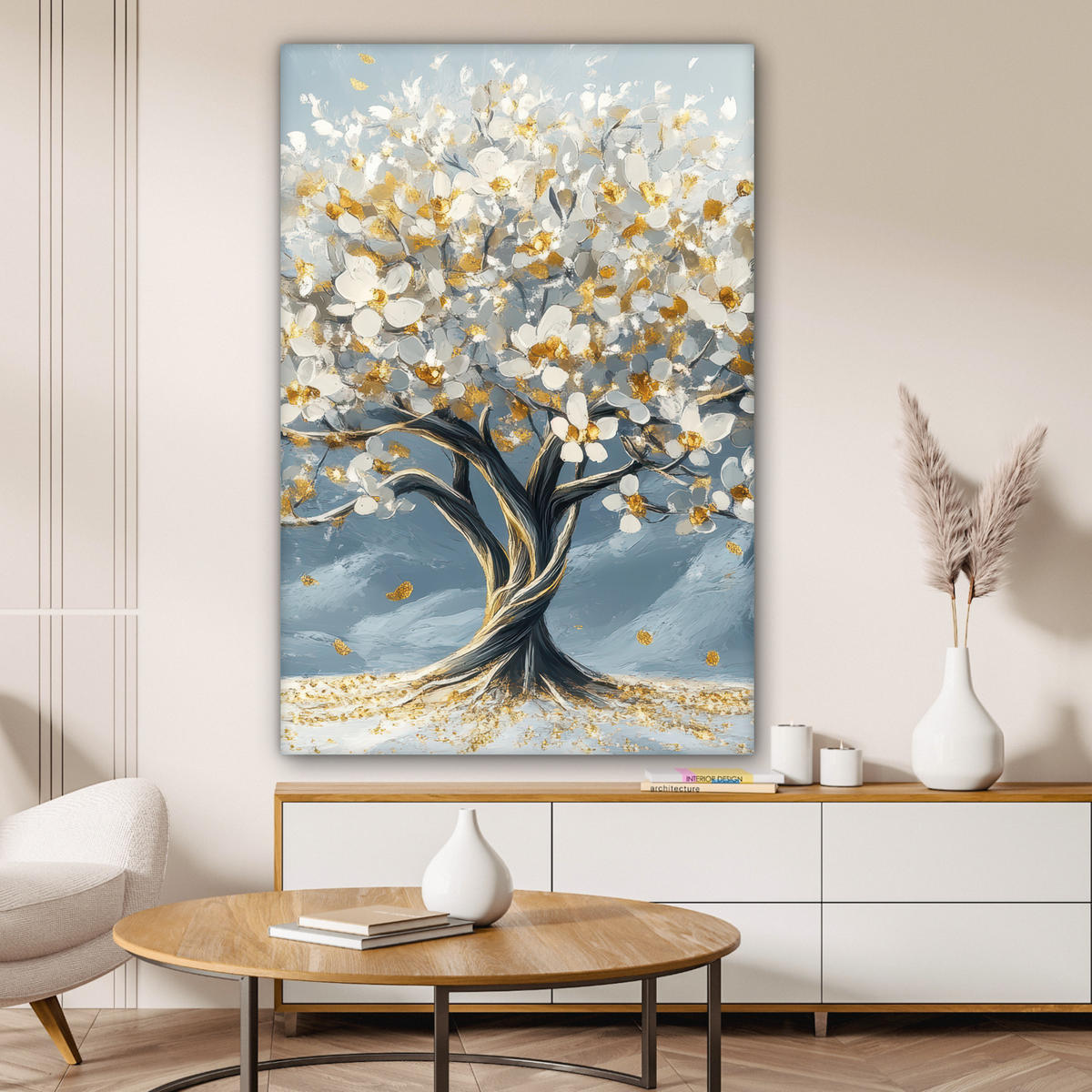 LEINWANDBILD Baum - Winter - Baum des Lebens - Modern - Gold 90x140 cm - Goldfarben, Textil (90/140cm) - MuchoWow