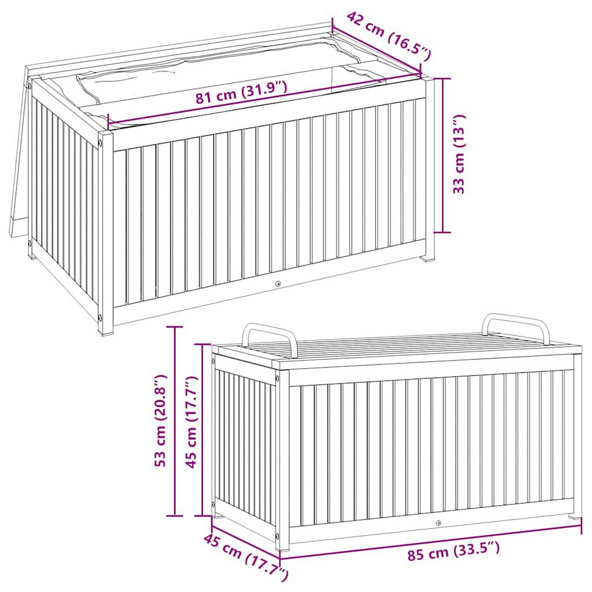 GARTENBOX 85/45/45/53 Cm Massivholz Akazie Und Stahl - Braun, Holz (45/53/85cm) - vidaXL