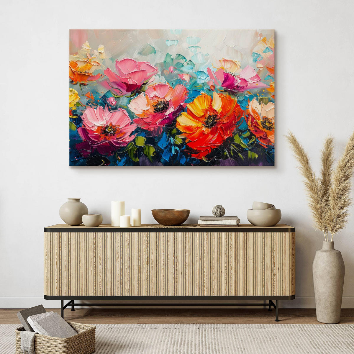 LEINWANDBILD bunte BLUMEN Abstraktion Malarei 70x50cm - Rot/Violett, Textil (70/50cm) - Muralo