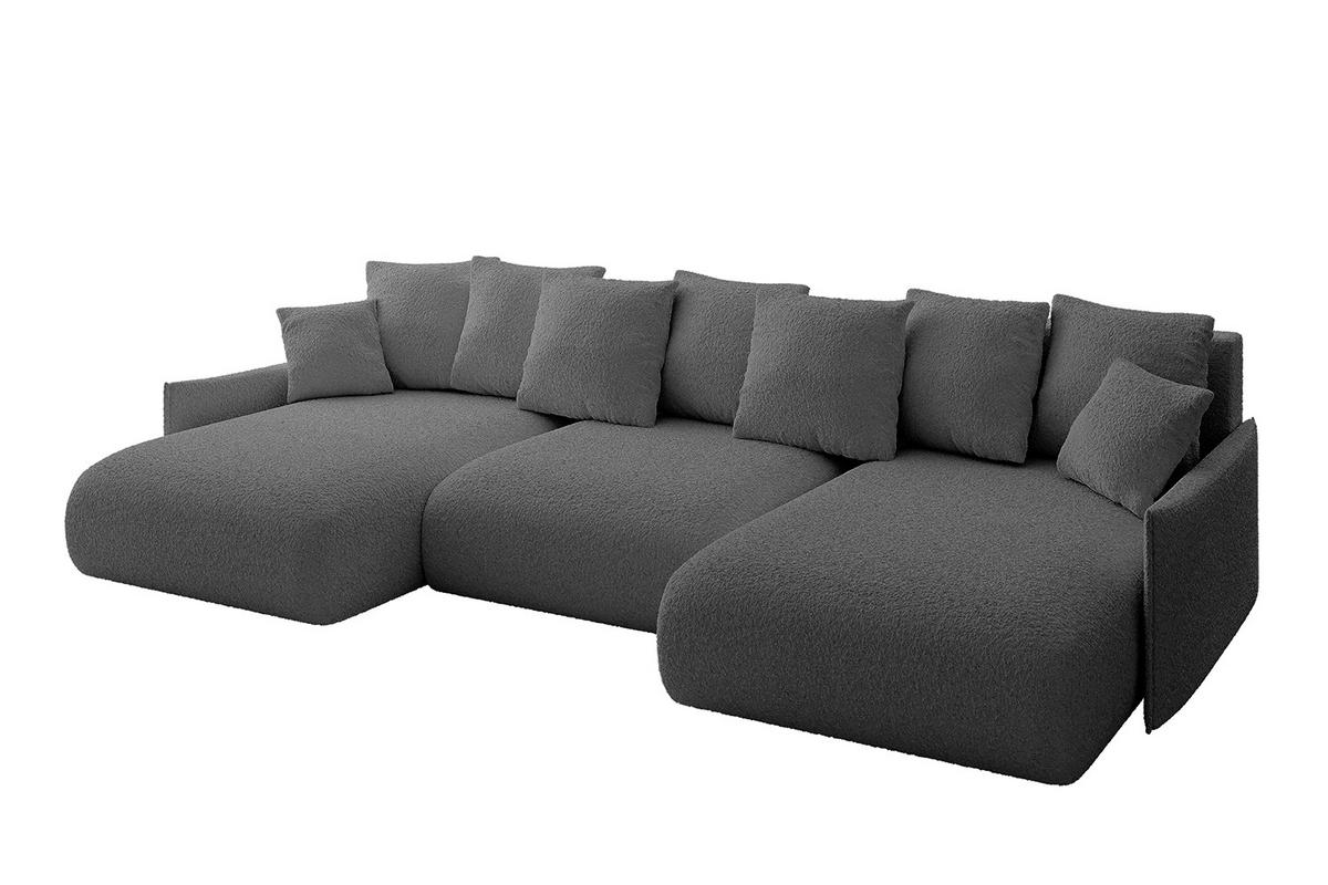 WOHNLANDSCHAFT mit Schlaffunktion und Bettkasten ONESK-U-v1 304x165x40 Grau Bouclé - Grau, Holzwerkstoff/Kunststoff (304/90/165cm) - ALTDECOR