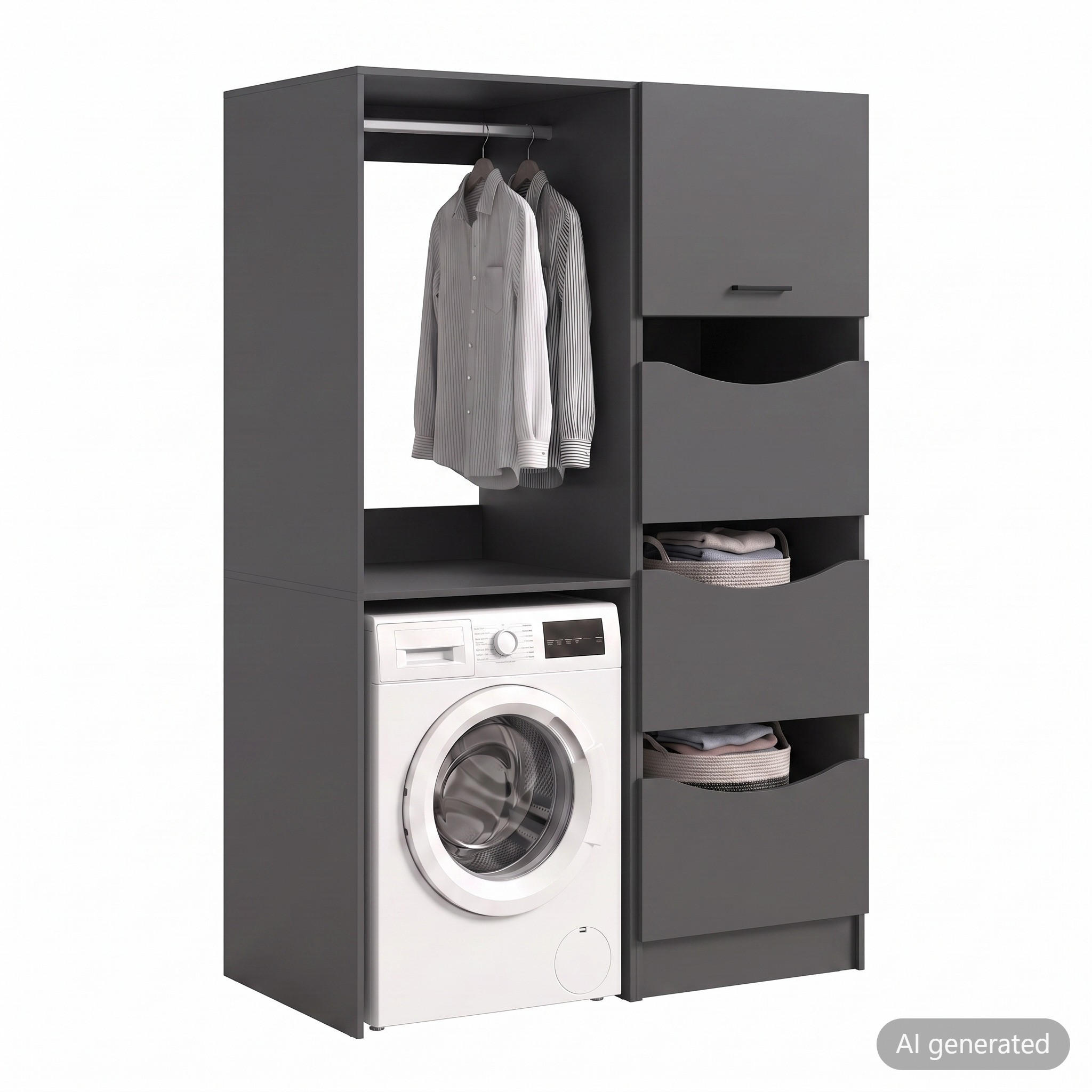 WASCHMASCHINENUMBAU Set Mixx (B/H/T: ca. 126/195/68 cm) in anthrazit/anthrazit - Anthrazit, Holzwerkstoff (126/195/68cm)