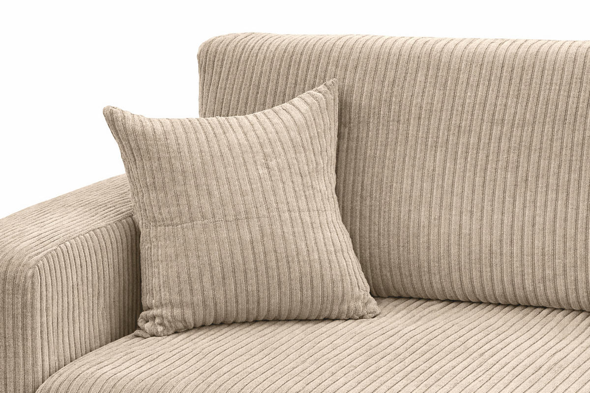 ECKSOFA Mit Schlaffunktion, Cordstoff Poso, Dunkelbeige, Rechts, ROUND ONE XL - Beige, Holz (271/175cm) - Kaiser Möbel