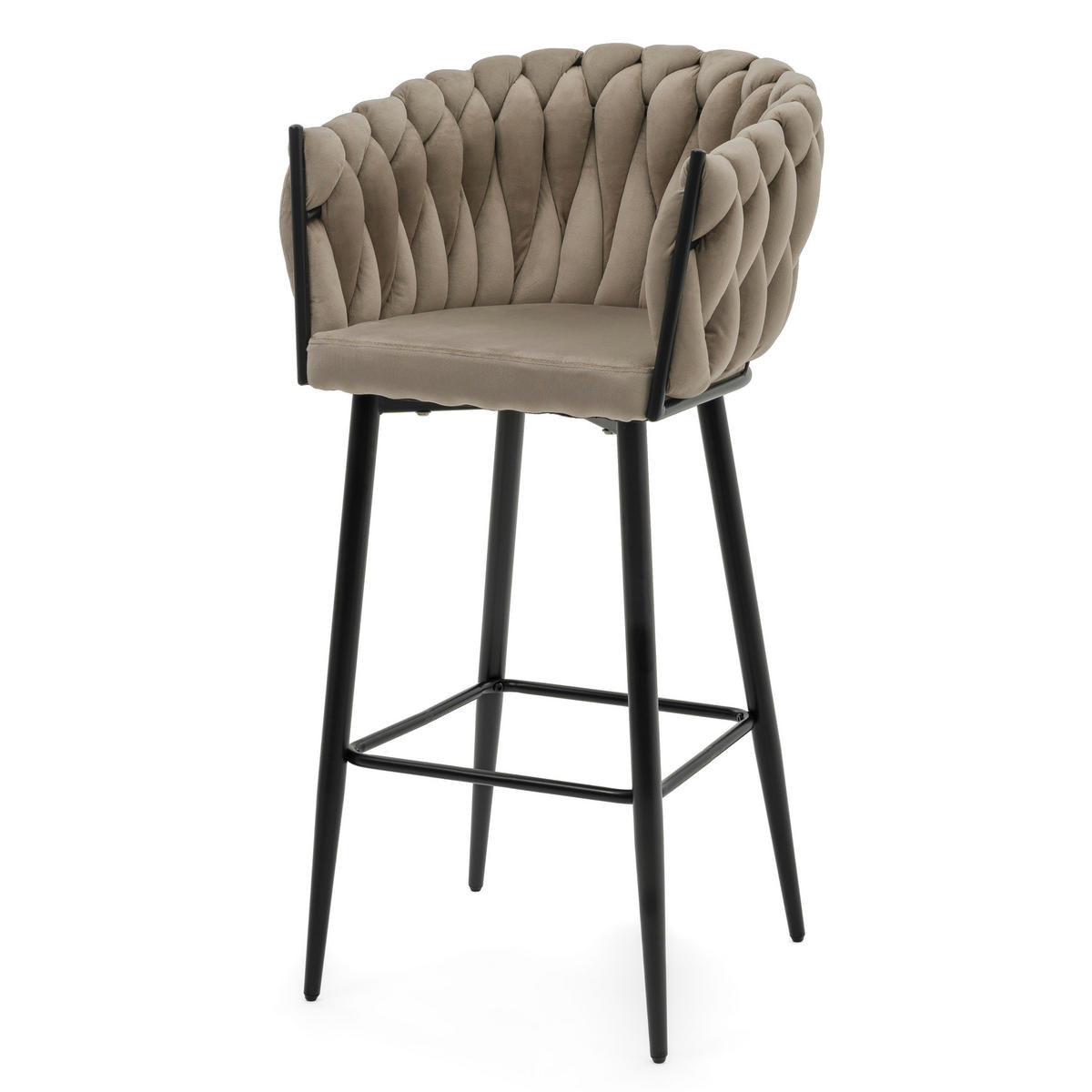 BARHOCKER LATINA gepolsterter mit Steppung - dunkelbeige - Samt Velour - Beige/Schwarz, Metall (54/95/55cm) - NEW HOME