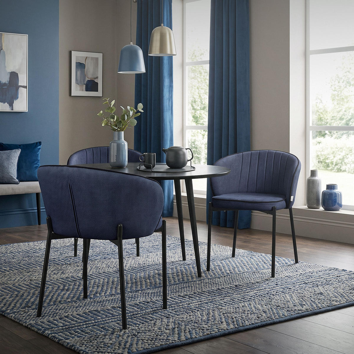 ESSZIMMERSTÜHLE 2er Set Dunkelblau - Schwarz/Dunkelblau, Textil/Metall (60/75/59cm) - ML-DESIGN