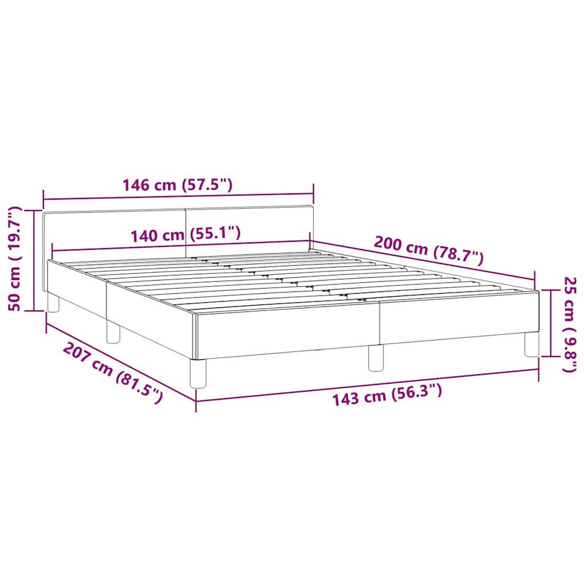 BETTGESTELL Ohne Matratze Dunkelgrau 140/200 Cm Samt - Dunkelgrau, Textil (140/200cm) - vidaXL